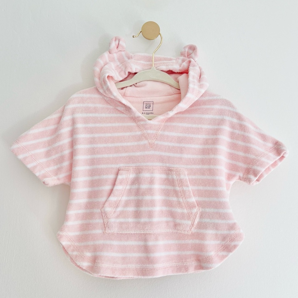 Baby GAP Pink and White Striped Hooded Terry Swim Cover Up, Size 0-3 Months - Picture 4 of 4
